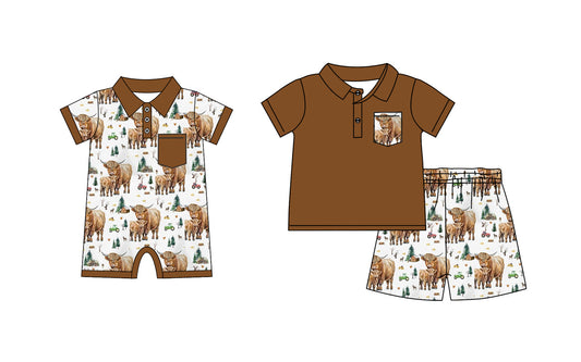 Baby Boy Short Sleeves Western Cow Sibling Romper Set ( Moq 5 Each Design ) 12.16