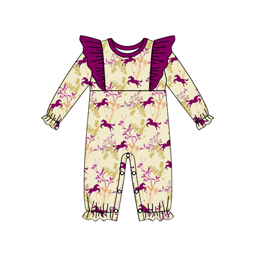 Baby Girl Infant Long Sleeves Horse Floral Western Romper