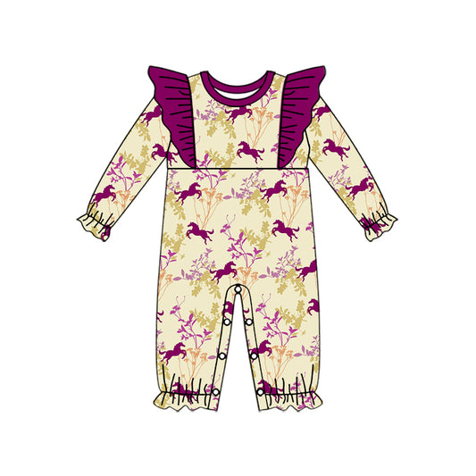 Baby Girl Infant Long Sleeves Horse Floral Western Romper