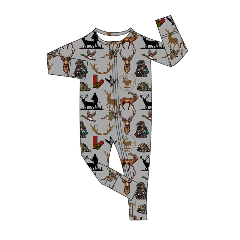 Baby Boy Long Sleeves Ducks Deer Hunting Zipper Romper