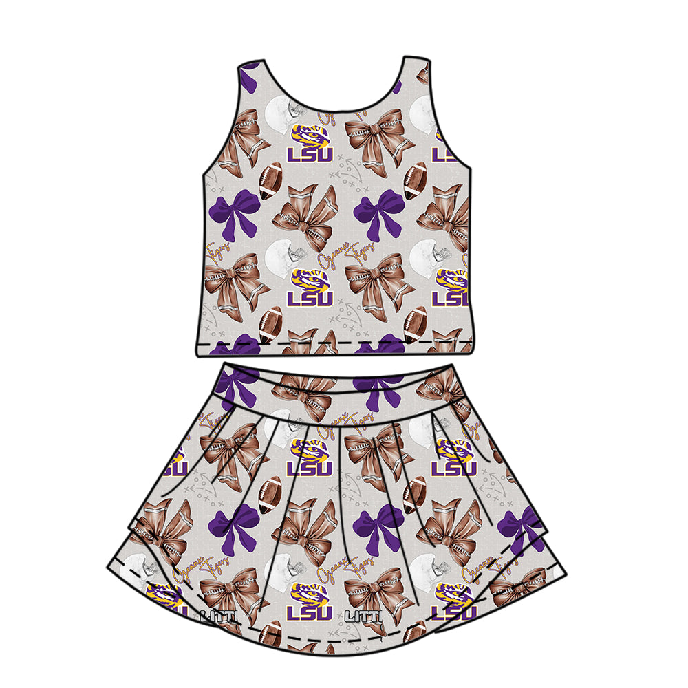 ( Moq 5 each style ) Girls Kids Football Bows Tigers Hoodie Shirt Dress Set