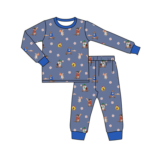 Baby Boy Toddler Long Sleeves Animals Baseball Shirt Pajamas Pants Set