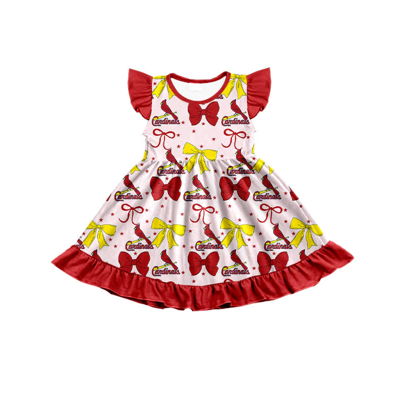 ( Moq 5 each style ) Baby Girl Toddler Team Red Yellow Bows Sibling Romper Dress Set 6.16