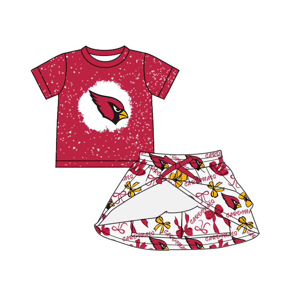 ( Moq 5 each style ) Baby Girl Toddler Team Bows Bird Red Sibling Skort Dress Set 6.9