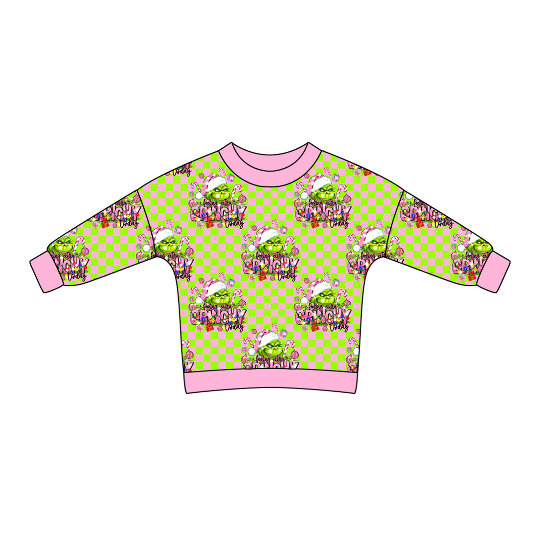 Baby Kids Long Sleeves Christmas Green Face Checkered Shirt