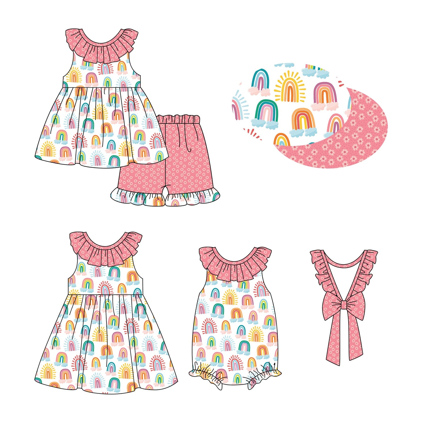 Baby Girl Rainbow Sibling Summer Romper Dress Set ( Moq 5 Each Style ) 12.28