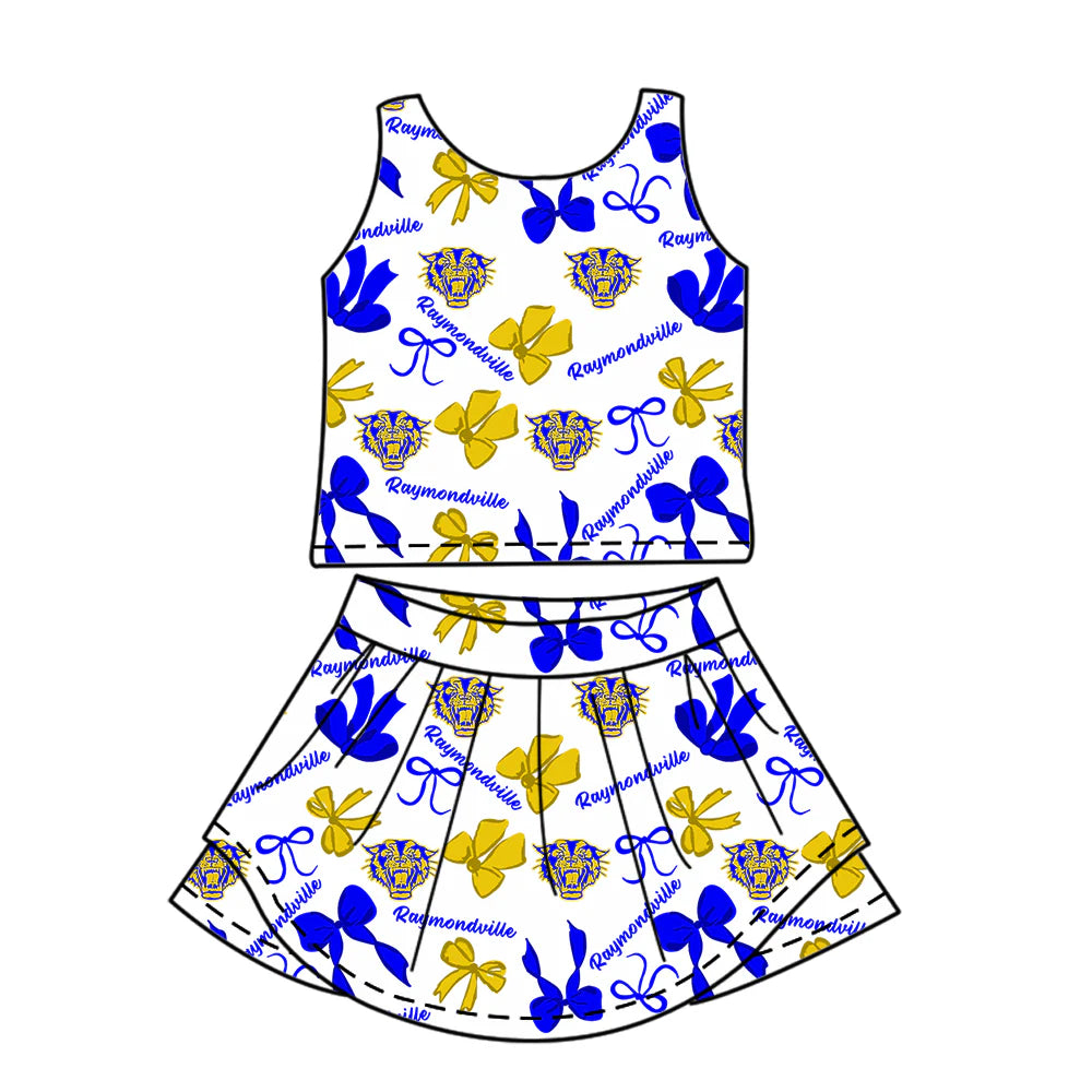 ( Moq 5 each style ) Baby Girl Toddler Team Bows Tigers Sibling Skort Dress Set 6.11