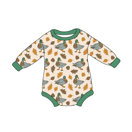 Baby Kids Long Sleeves Ducks Fall Leaves Romper