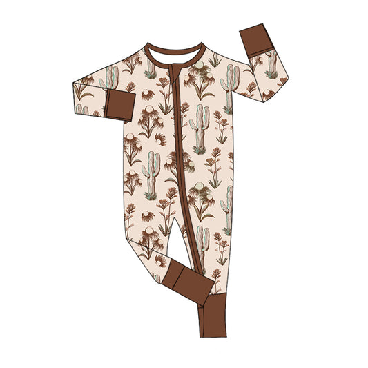 Baby Girl Long Sleeves Flower Cactus Zipper Romper