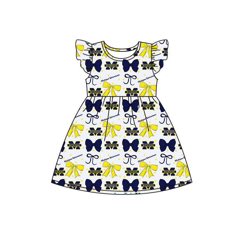 ( Moq 5 each style ) Baby Girl Toddler M Team Bows Sibling Dress Set