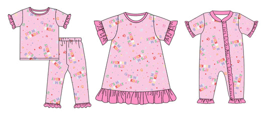 Baby Girl Short Sleeves Birthday Pink Sibling Dress Romper Set ( Moq 5 Each Style ) 12.17