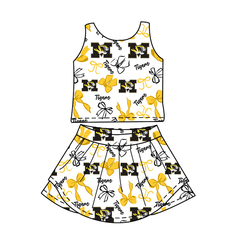 ( Moq 5 Each Style ) Baby Girls Kids Tigers Yellow Bows Sibling Team Shorts Dresses Set