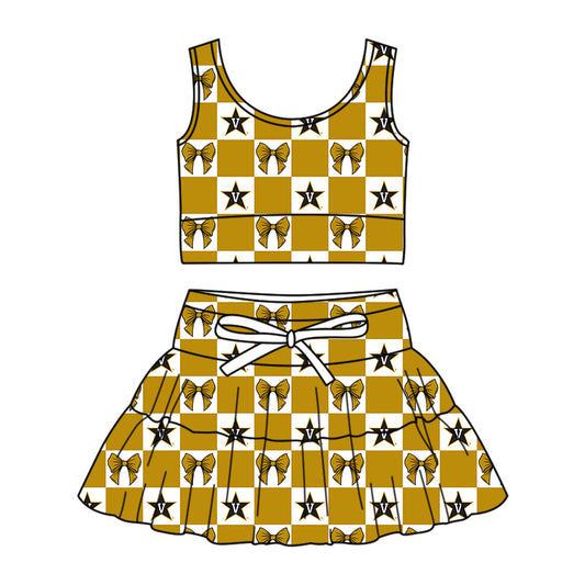 ( Moq 5 Each Style ) Baby Girls Kids Toddler Stars Bows Plaid Tops Shorts Skirt Team Set