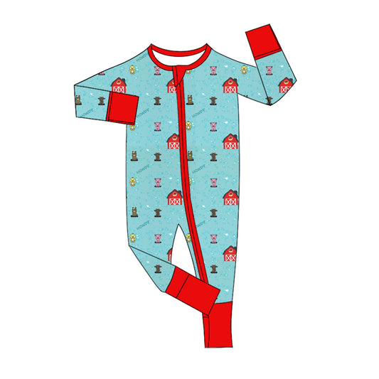 Baby Boy Infant Farm Animals Zipper Romper Moq 5