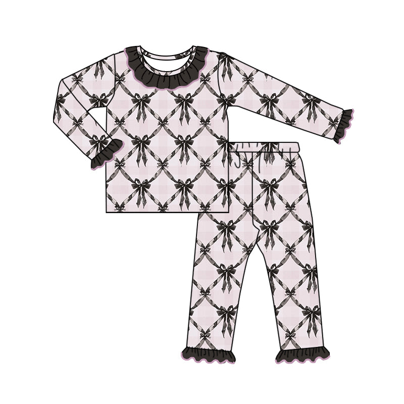 Baby Girl Long Sleeves Black Bows Shirt Pants Pajamas Set