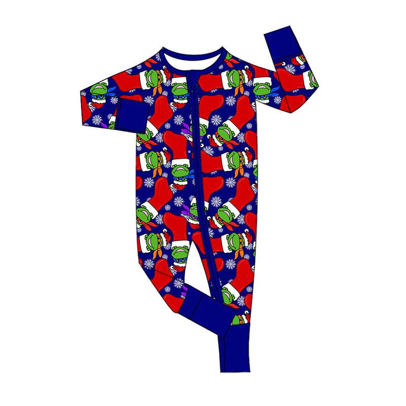 Baby Boy Infant Christmas Frogs Zipper Romper