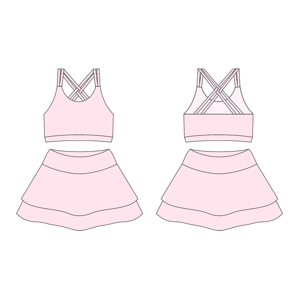 （ Moq 10 ）Baby Girl Light Pink Straps Activity Wear Vests Tops Shorts Skirts Yoga Set