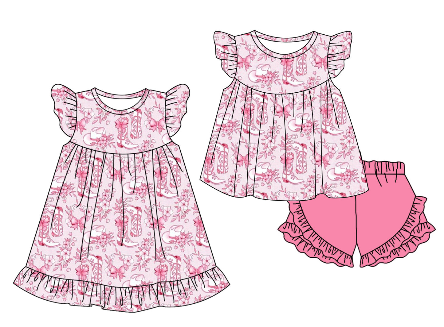 Baby Girl Bows Boots Flower Sibling Dress Set ( Moq 5 Each Style ) 12.31