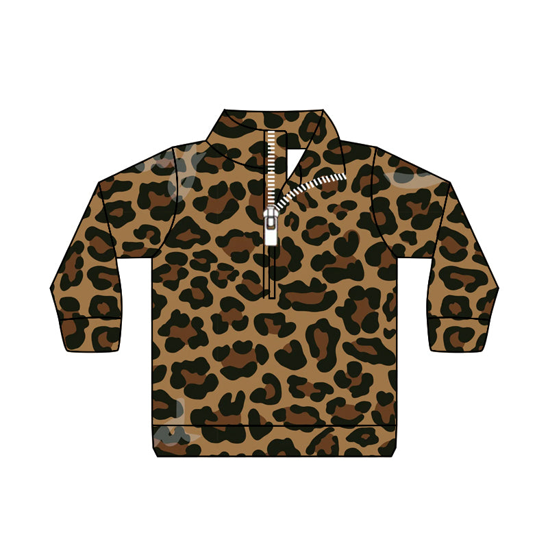 Baby Boy Kids Leopard Long Sleeves Zipper Shirt Tops