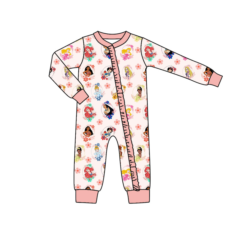 Baby Girl Infant Long Sleeves Princess Flower Zipper Romper