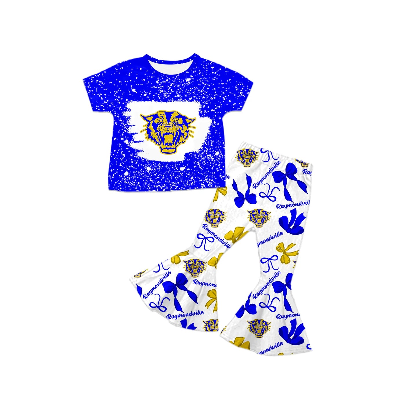 ( Moq 5 each style ) Baby Girl Cat Team Sibling Blue Bows Dress Set 7.21