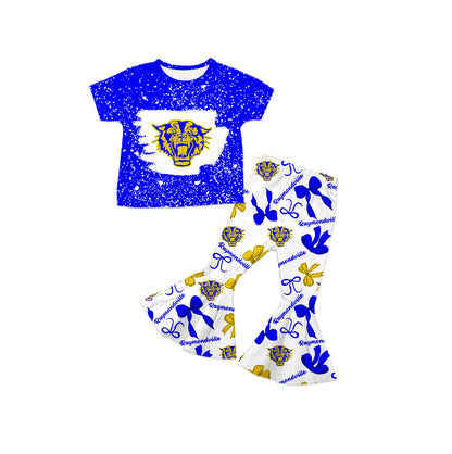 ( Moq 5 each style ) Baby Girl Cat Team Sibling Blue Bows Dress Set 7.21