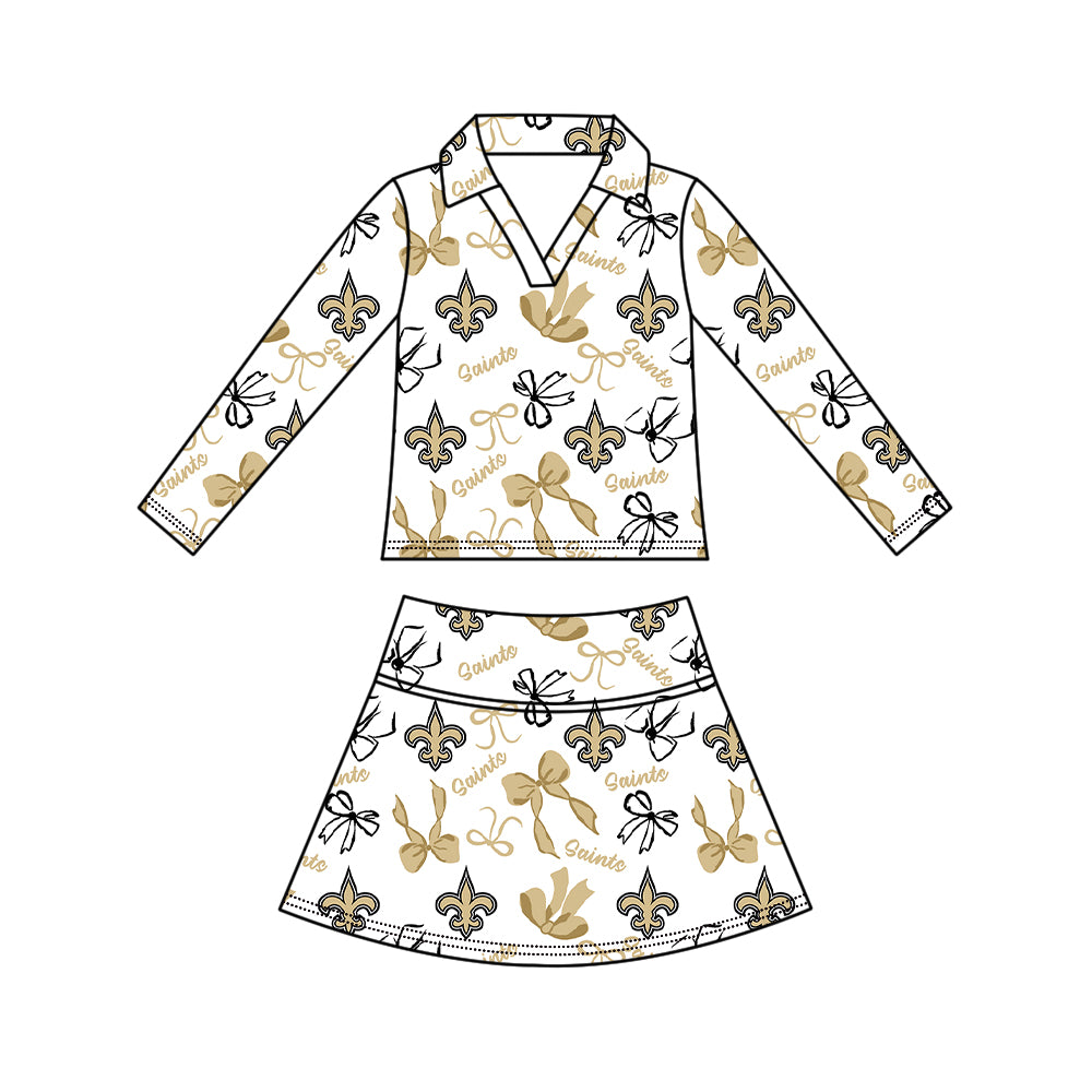 ( Moq 5 ) Baby Girls Kids Long Sleeves Bows Shirt Skirt Shorts Team Sets Clothes