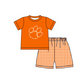 ( Moq 5 ) Baby Boys Toddler Short Sleeves Shirt Orange Plaid Shorts Team Summer Set
