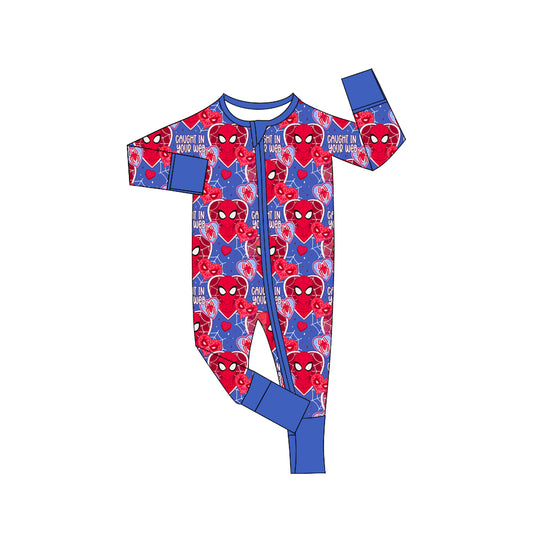 Baby Boy Infant Long Sleeves Valentine Hearts Cartoon Zipper Romper