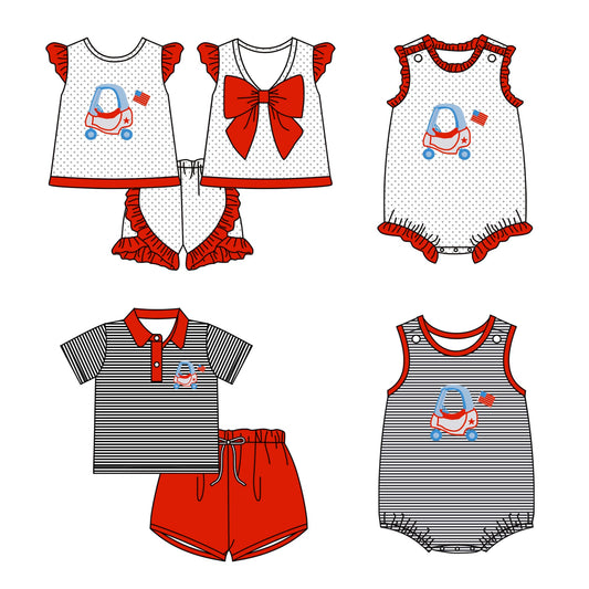 Baby Girl July 4th Golf Flags Sibling Romper Set ( Moq 5 Each Style ) 1.8