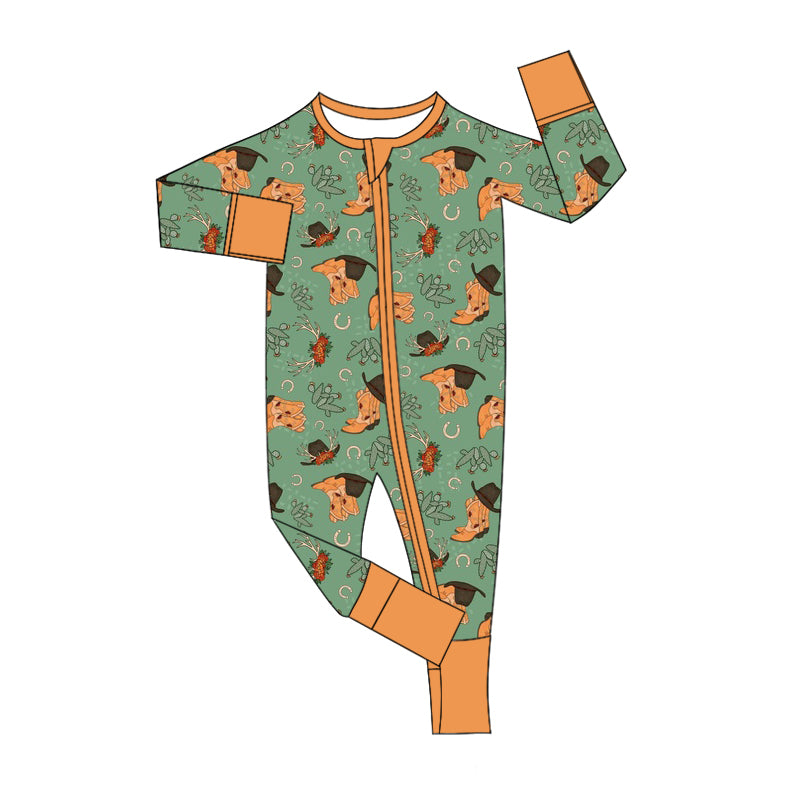 Baby Boy Infant Long Sleeves Western Boots Cactus Zipper Romper Moq 5