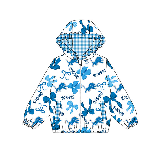 ( Moq 5 ) Custom Baby Girl Kids Bows Pockets Zipper Ruffle Hoodie Jacket Coat Team Tops