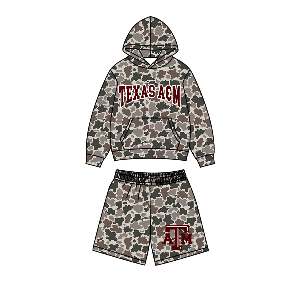 ( Moq 5 ) Baby Boys Kids Long Sleeves Hoodie Pocket Camo Shirt Shorts Team Set Clothes