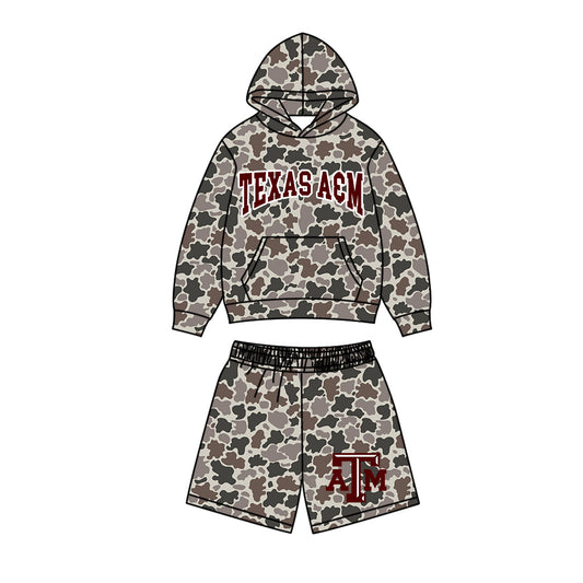 ( Moq 5 ) Baby Boys Kids Long Sleeves Hoodie Pocket Camo Shirt Shorts Team Set Clothes