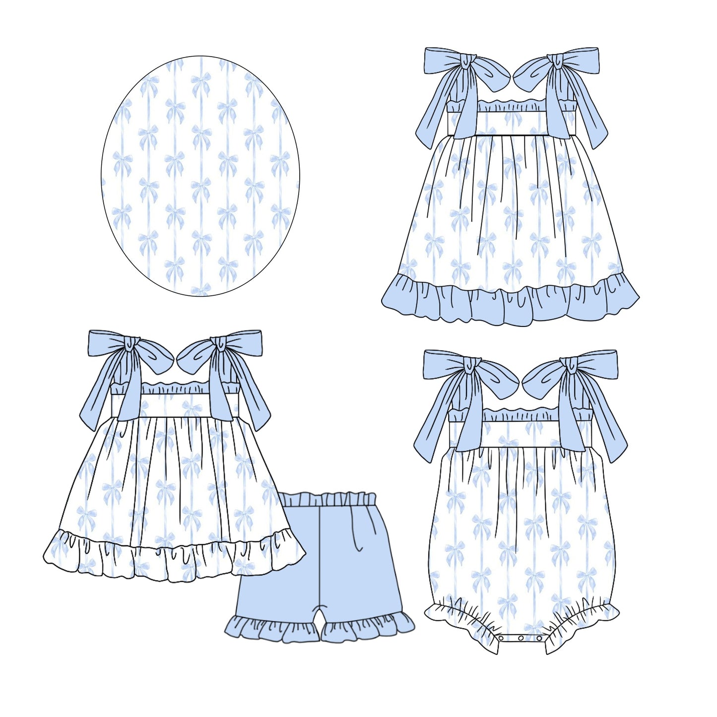 ( Moq 5 Each Style ) Baby Girl Sleeveless Blue Bows Sibling Romper Dress Set 3.26