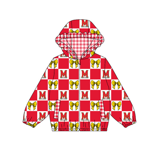 ( Moq 5 ) Custom Baby Girl Kids Pockets Zipper Hoodie Bows Team Jacket Coat Tops