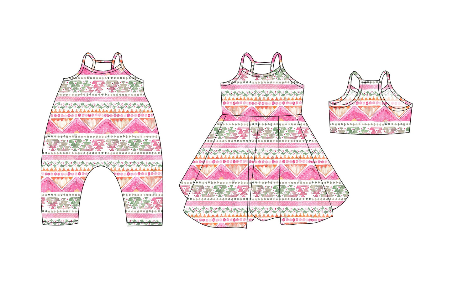 Baby Girl Sleeveless Aztec Sibling Pink Romper Dress ( Moq 5 Each Style ) 3.19
