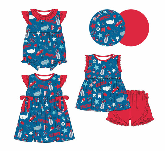 Baby Girl July 4th Sibling Romper Dress Set ( Moq 5 Each Style ) 2.11