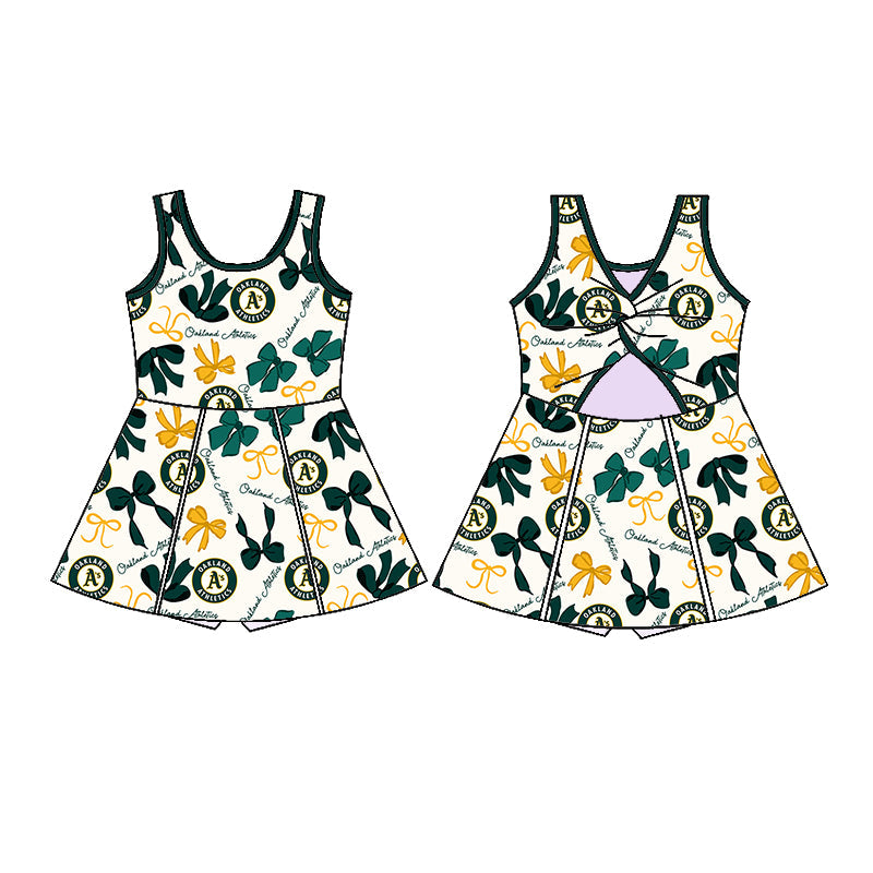 ( Moq 5 each style ) Baby Girl Team Green Orange Bows Sibling Dress Set 5.21