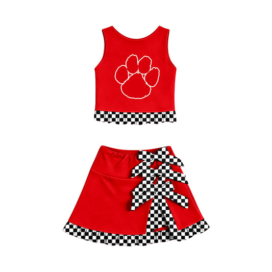 ( Moq 5 ) Baby Girls Kids Sleeveless Vest Bows Skirt Shorts Team Set Cheer Clothes