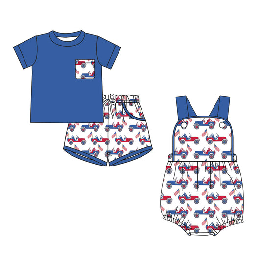 ( Moq 5 Each Style ) Sibling Baby Boys Kids 4th of July Flags Shirt Shorts Set Romper Clothes