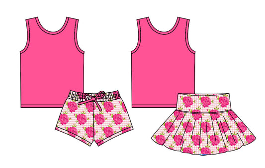 Baby Girl Hotpink Tops Flower Shorts Skirt Sibling Set ( Moq 5 Each Style ) 2.17