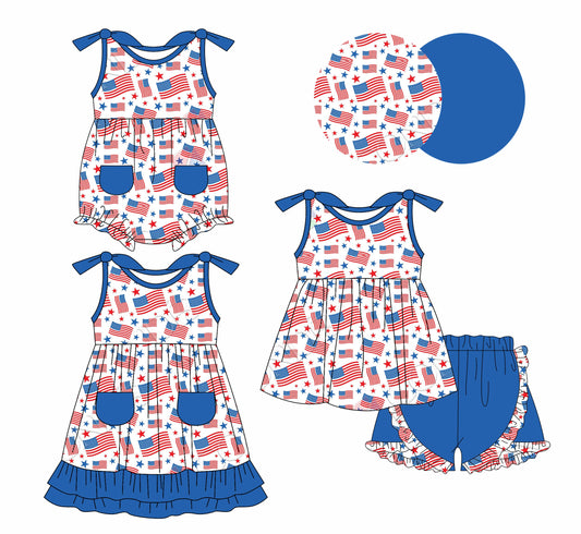 Baby Girl July 4th Flags Sibling Dress Romper Set ( Moq 5 Each Style ) 1.6