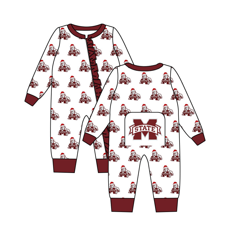 Baby Girl Dogs Long Sleeves Zipper Ruffle Team Romper