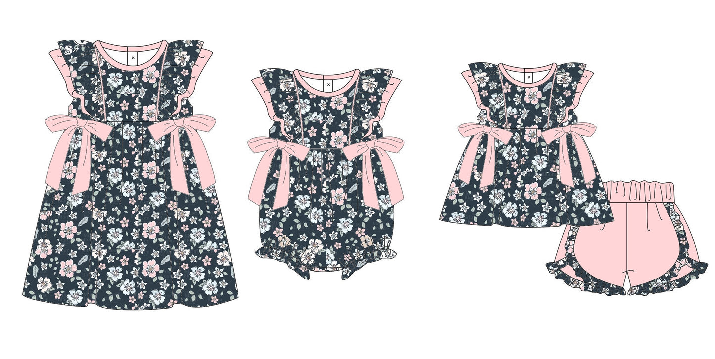 Baby Girl Short Sleeves Flower Sibling Matching Romper Dress Clothes Set Moq 5 Each Design