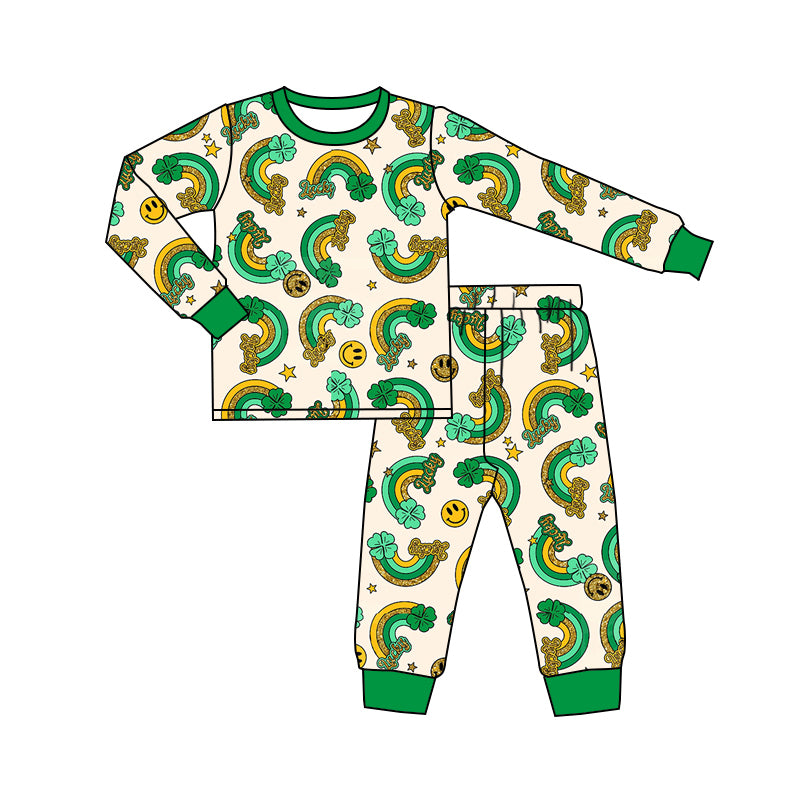 Baby Boy Toddler Long Sleeves St. Patrick Rainbow Smile Shirt Pants Pajamas Set Moq 5