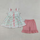 Baby Girls Kids Sleeveless Flowers Buttons Tunic Pink Ruffle Shorts Clothes Set RTS