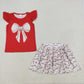 RTS Baby Girl Red Short Sleeves Bow Shirt Baseball Skirt Shorts Skorts Clothes Set（No moq )