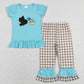 BSPO0216 Baby Boy Short Sleeves Embroidery Duck Eggs Shirt Plaid Pants Easter Set