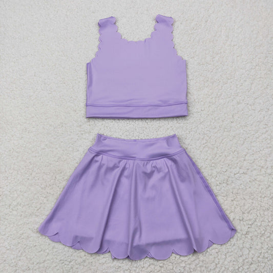 Baby Girl Light Purple Straps Vest Tops Shorts Skort Yoga Active Wear Clothes Set RTS